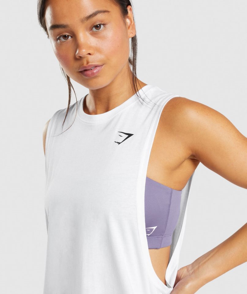 Women's Gymshark Training Drop Arm Tanks White | CA 6A3187